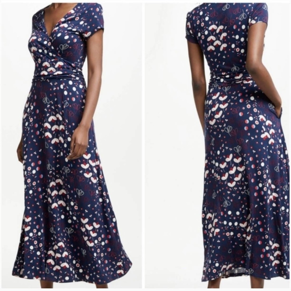 BODEN Women's Plus 14 Lily Meadow Floral Mock Wrap Jersey Maxi Dress Red White